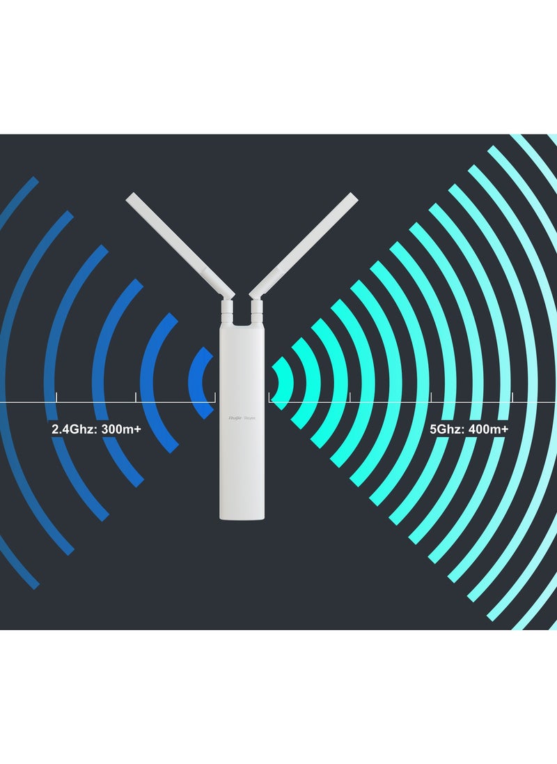 Ruijie Reyee RG-RAP52-OD Outdoor Wi-Fi 5 AC1300 Dual-Band Access Point - Mesh, Weatherproof, Detachable Antennas