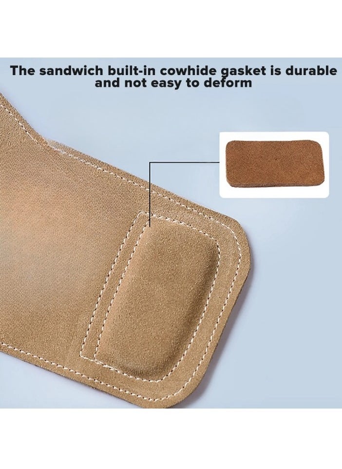 Cowhide Gym Fitness Gloves, Anti Skid Weight Power Belt Lifting Pads, Comfortable Palm Protection Leather Straps, Workout Exercise Hand Protection Gloves For Gym Training, (1pair, Brown)