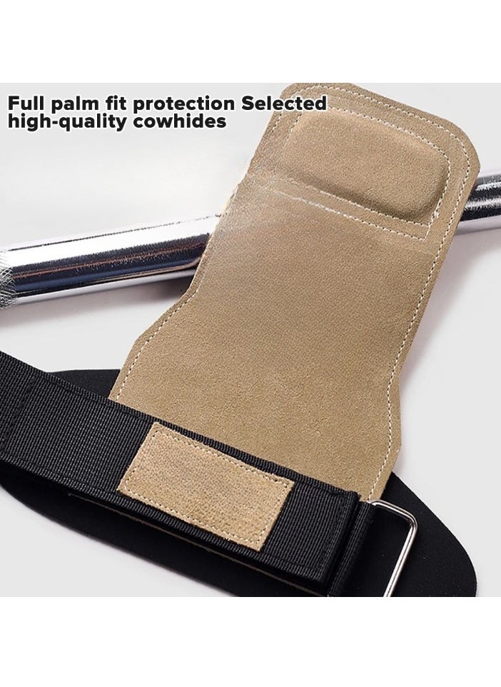 Cowhide Gym Fitness Gloves, Anti Skid Weight Power Belt Lifting Pads, Comfortable Palm Protection Leather Straps, Workout Exercise Hand Protection Gloves For Gym Training, (1pair, Brown)
