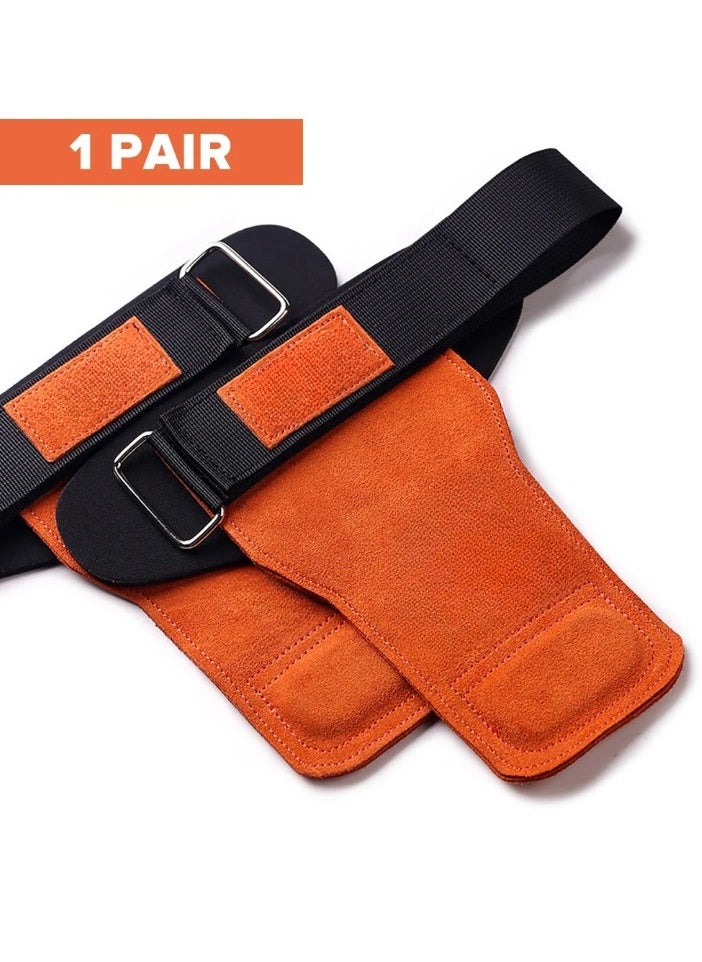 Cowhide Gym Fitness Gloves, Anti Skid Weight Power Belt Lifting Pads, Comfortable Palm Protection Leather Straps, Workout Exercise Hand Protection Gloves For Gym Training, (1pair, Orange)