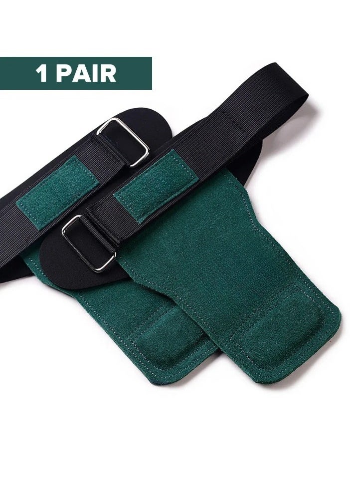 Cowhide Gym Fitness Gloves, Anti Skid Weight Power Belt Lifting Pads, Comfortable Palm Protection Leather Straps, Workout Exercise Hand Protection Gloves For Gym Training, (1pair, Green)