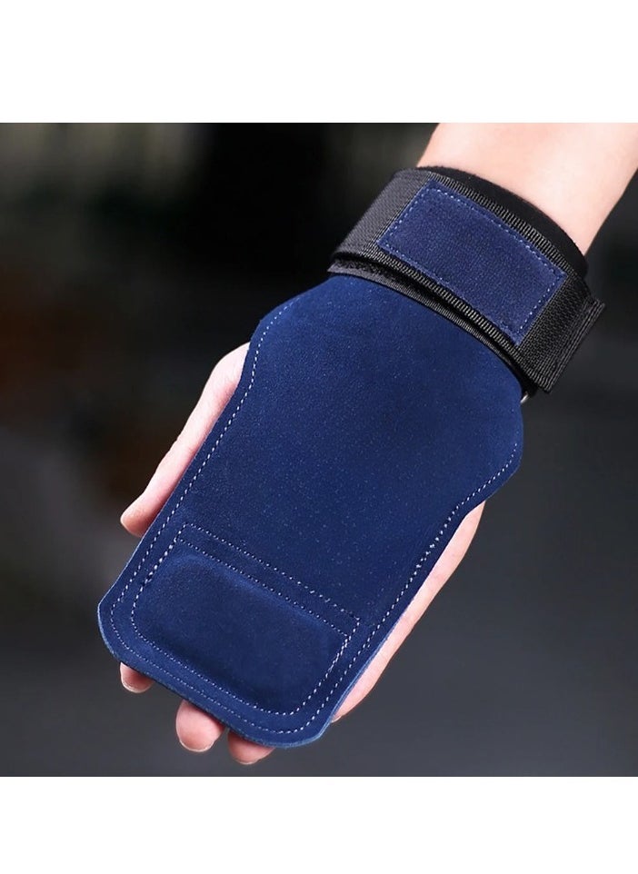 Cowhide Gym Fitness Gloves, Anti Skid Weight Power Belt Lifting Pads, Comfortable Palm Protection Leather Straps, Workout Exercise Hand Protection Gloves For Gym Training, (1pair, Blue)