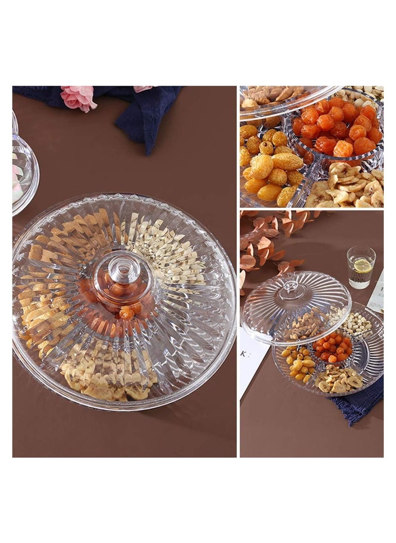 12.6-Inch Six Sectional Snack Serving Tray Set, Acrylic Candy and Nut Serving Container with Lid, Fruit Platter, for Appetizers Cheese ers Meat