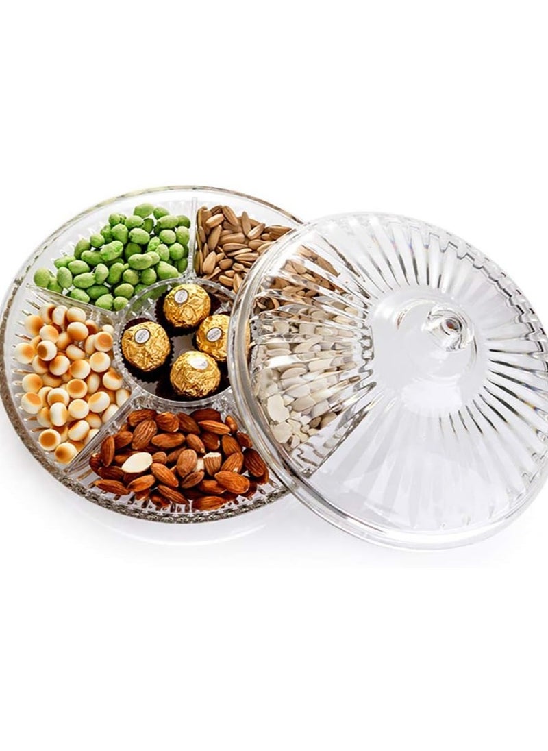 12.6-Inch Six Sectional Snack Serving Tray Set, Acrylic Candy and Nut Serving Container with Lid, Fruit Platter, for Appetizers Cheese ers Meat