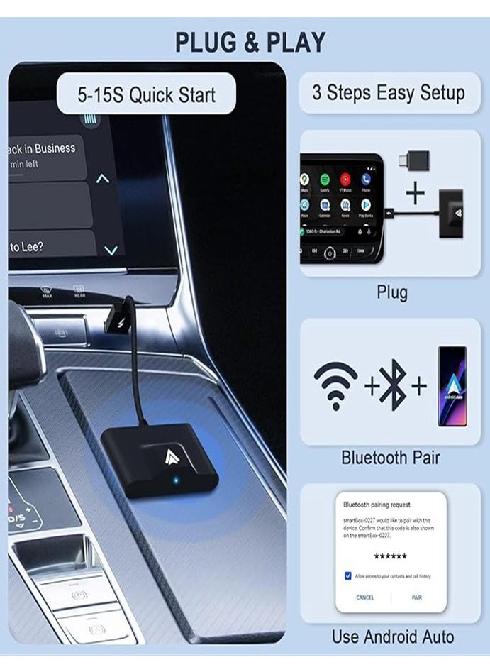 Wireless Android Auto Car Adapter,Wireless Android Auto Dongle - Connects Automatically to Android Auto,Easy Plug and Play Setup (black)