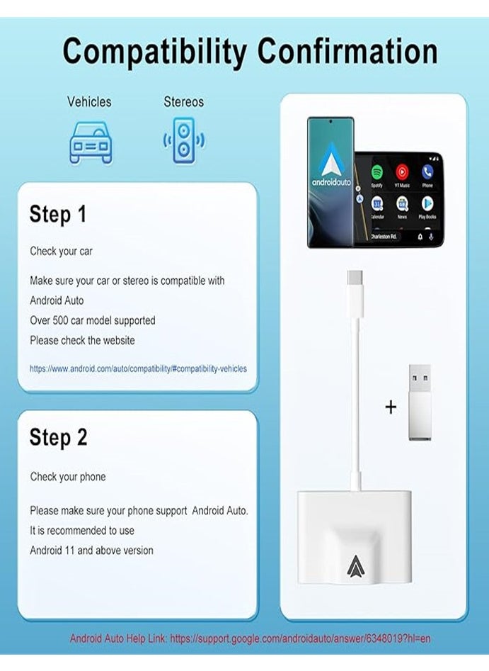 Wireless Android Auto Car Adapter,Wireless Android Auto Dongle - Connects Automatically to Android Auto,Easy Plug and Play Setup （White）