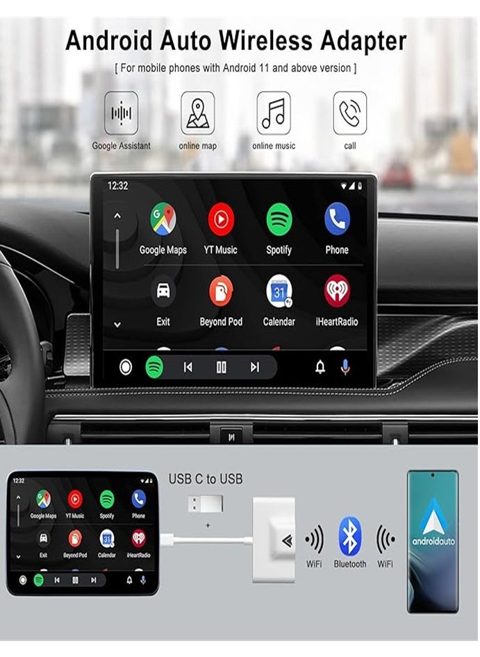 Wireless Android Auto Car Adapter,Wireless Android Auto Dongle - Connects Automatically to Android Auto,Easy Plug and Play Setup （White）
