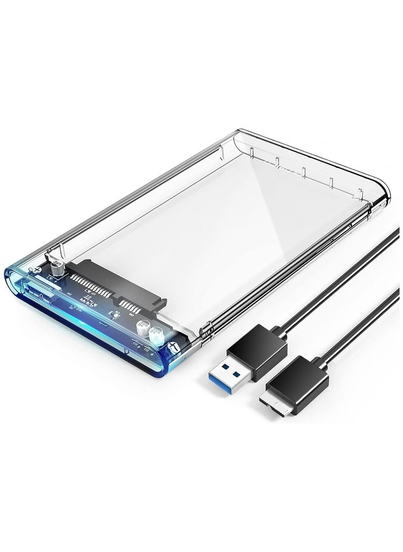 2.5 USB 3 External Hard Drive Enclosure Casing for 2.5 inch 7mm/9.5mm SATA HDD SSD Support UASP SATA III Max 2TB Tool-Free Design - Clear