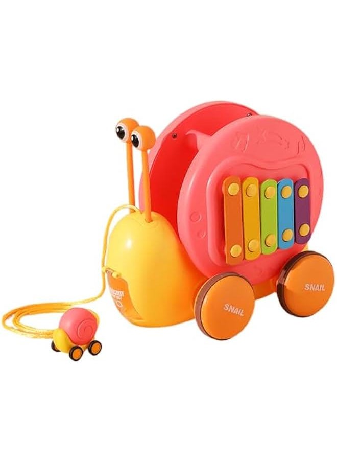 Multifunctional Pull and Go Snail Toy, Fun Xylophone Toy for Babies, Snail Spinning Gears Toy, Detachable Snail Toy with Functiona of Ejecting Little Snail for Toddlers (Pink)