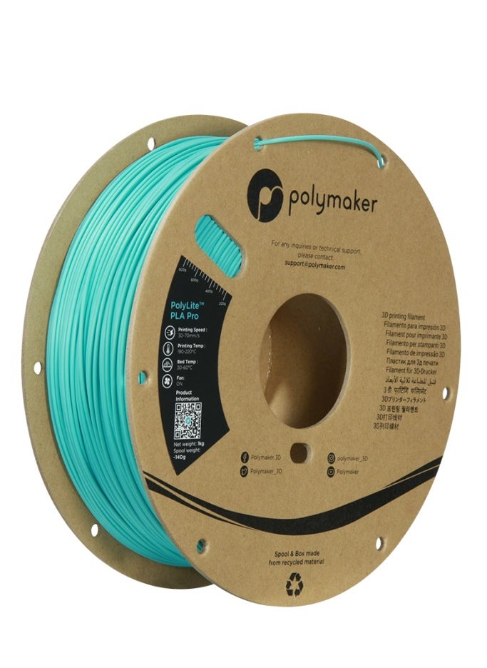 Polymaker PLA PRO Filament 1.75mm, Tough & High Rigidity Teal PLA Filament 1.75mm 1kg Cardboard Spool - PolyLite PLA PRO 3D Printer Filament 1.75mm, Print with Most 3D Printers Using 3D Filament
