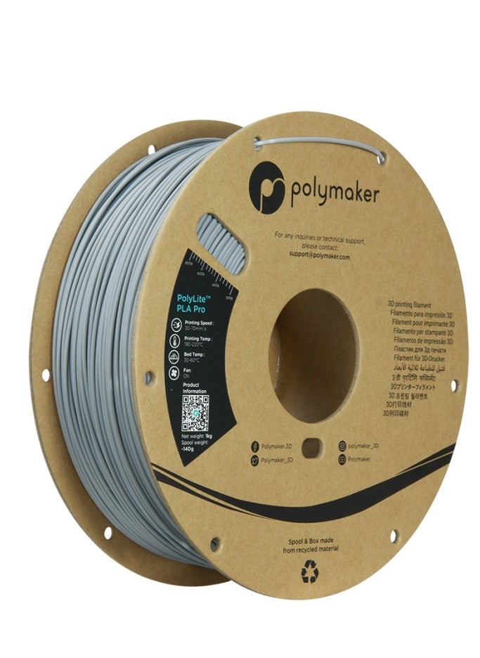 Polymaker PLA Pro Filament 1.75mm (Tough & High Rigidity Grey PLA Filament 1.75mm) 1kg - PolyLite PLA 3D Printer Filament 1.75mm Print with Most 3D Printers Using 3D Filament