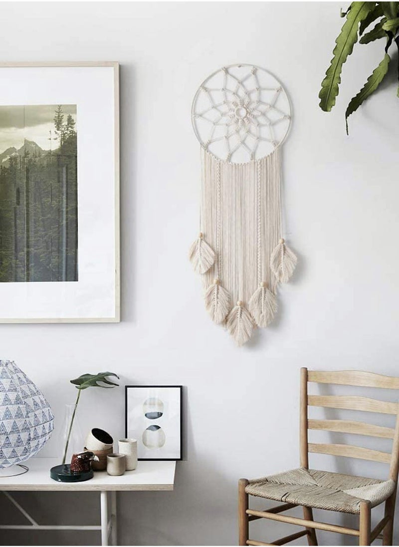 Macrame Dream Catcher Woven Feather Large Wall Hanging Handmade Dreamcatcher Boho Tassels Art Woven Decoration Home Decor Ornament Craft Gift Geometric Beautiful Wall Art for Apartment