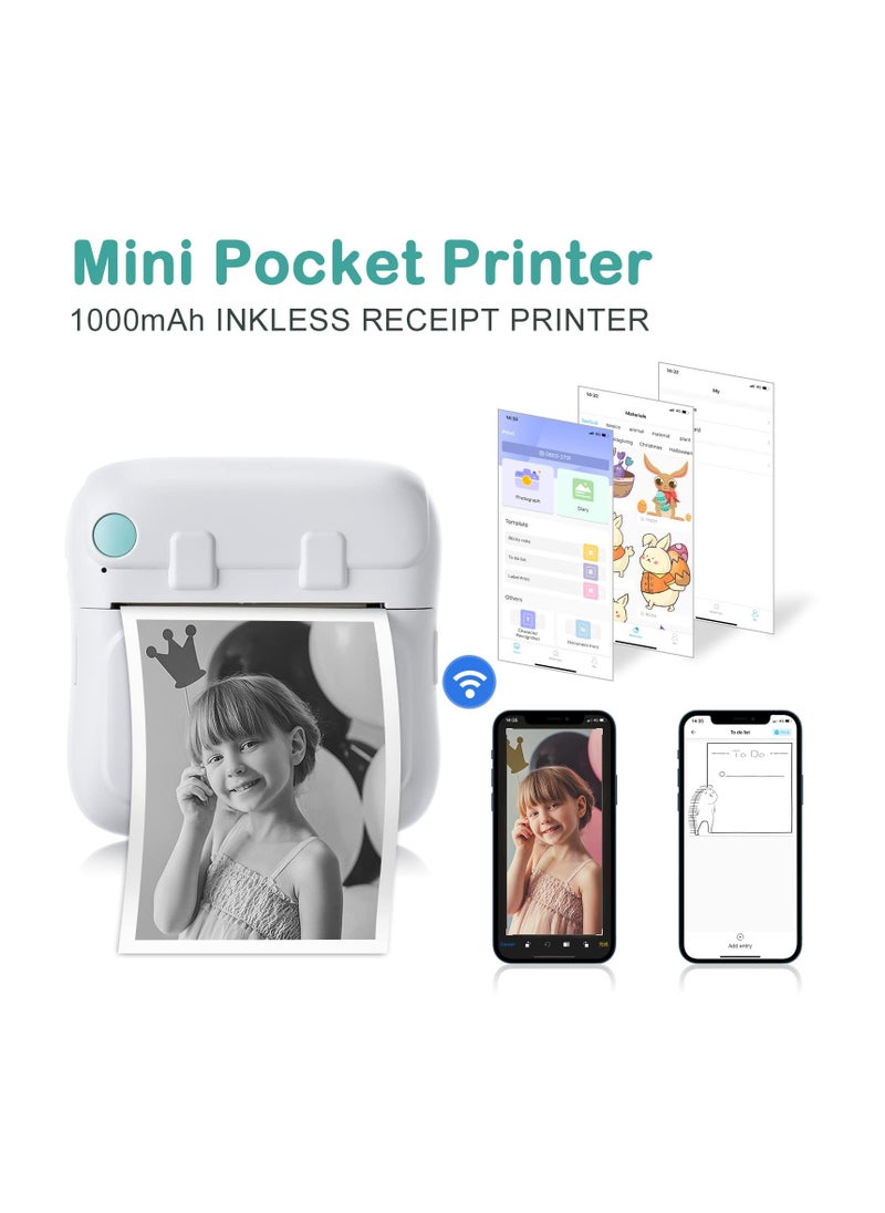 Mini Pocket Printer, Wireless Bluetooth Thermal Printer for iPhone & Android, Portable Inkless Label Printer for Photos Pictures Receipt Memos Notes Work List