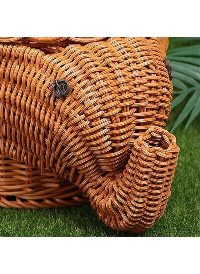 Creative Hand Woven Elephant Shape Snack Basket Light Storage Container Organizer Home Restaurant Decor