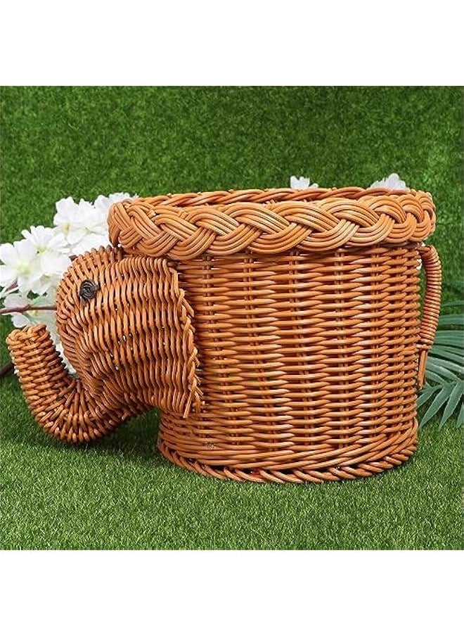 Creative Hand Woven Elephant Shape Snack Basket Light Storage Container Organizer Home Restaurant Decor