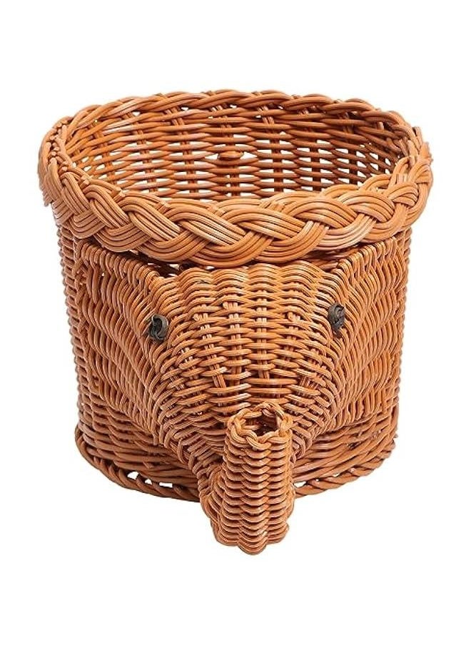 Creative Hand Woven Elephant Shape Snack Basket Light Storage Container Organizer Home Restaurant Decor