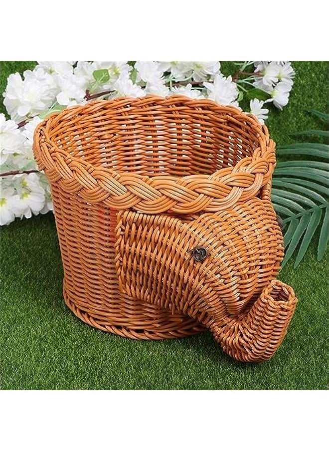 Creative Hand Woven Elephant Shape Snack Basket Light Storage Container Organizer Home Restaurant Decor