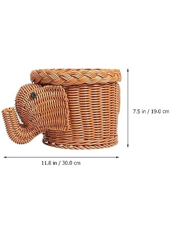 Creative Hand Woven Elephant Shape Snack Basket Light Storage Container Organizer Home Restaurant Decor