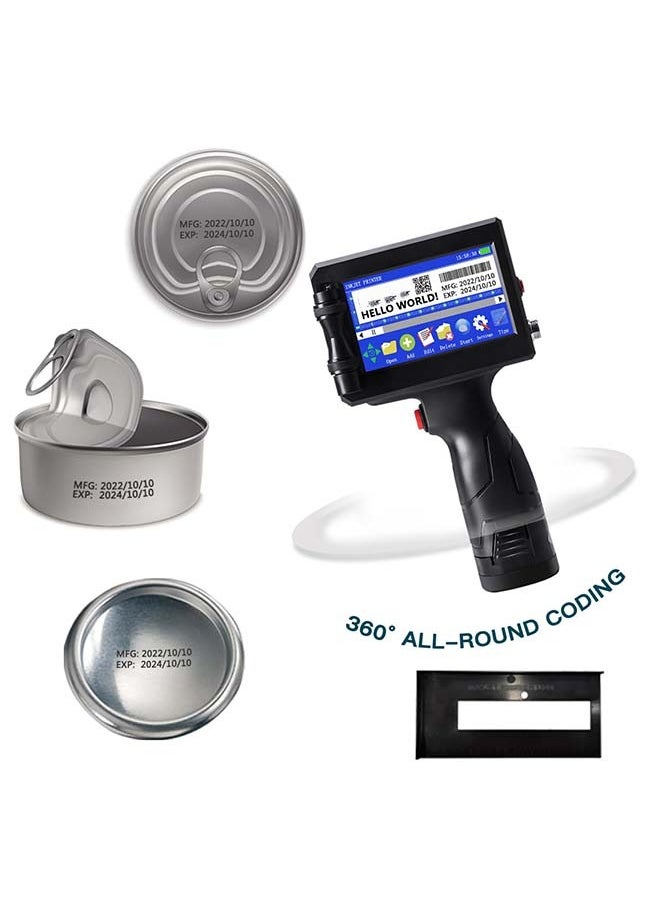 Handheld Inkjet Printer for Any Surface 0.5 Inch Nozzle for QRCode Barcode Production Date Time Logo Batch Number Print On Glass Bag Carton Box Wood Cloth Plastic Cable (25 Languages)