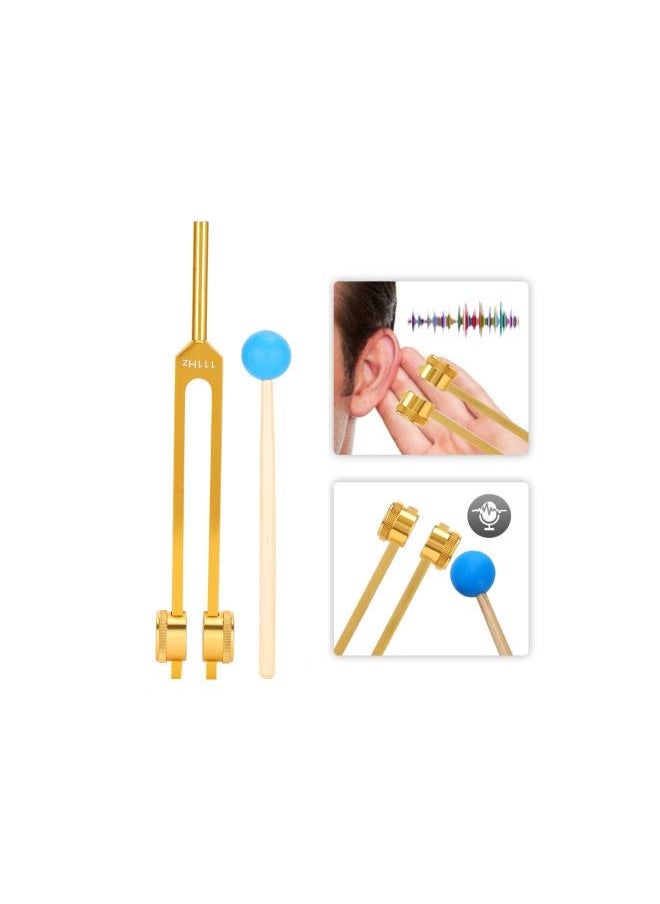 Tuning Fork, Aluminum Alloy 111Hz Tuning Fork Yoga Tuning Devices Yoga Meditation Tuning Energy Fork Solfeggio Tuning Forks For Tuning With Hammer(Gold)