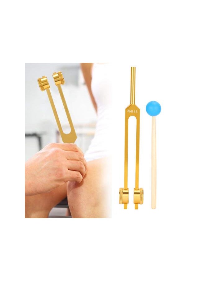 Tuning Fork, Aluminum Alloy 111Hz Tuning Fork Yoga Tuning Devices Yoga Meditation Tuning Energy Fork Solfeggio Tuning Forks For Tuning With Hammer(Gold)