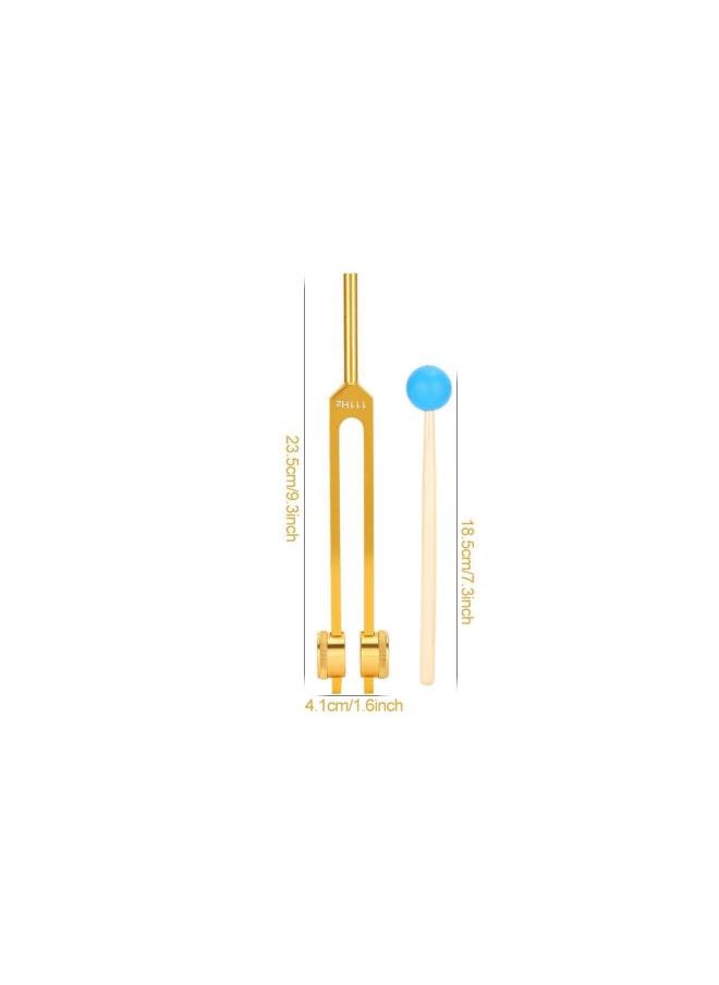 Tuning Fork, Aluminum Alloy 111Hz Tuning Fork Yoga Tuning Devices Yoga Meditation Tuning Energy Fork Solfeggio Tuning Forks For Tuning With Hammer(Gold)