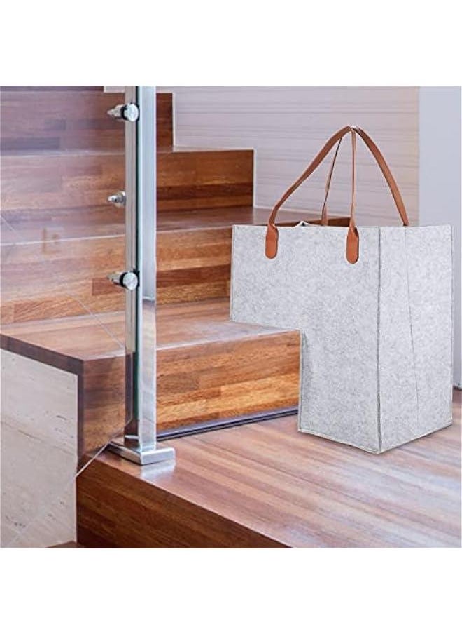 Foldable Stair Basket with Handles Staircase Storage Baskets Laundry Stair Baskets for Carpeted and Wooden Stairs, Felt Stair Step Storage Organizer for Home and Office Decor - Grey