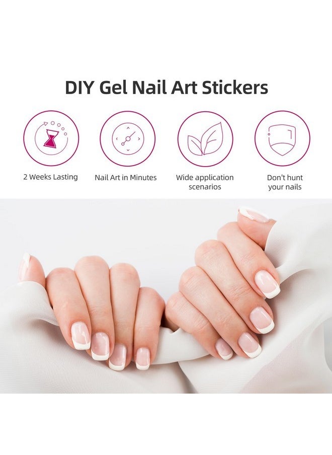 Semi Cured Gel Nail Strips, 28 Pcs Gel Nail Stickers Full Nail Wraps, Work With Any Uv Lamp, Salon-Quality, Long Lasting, Includes Prep Pads, Nail File & Wood Stick (French)