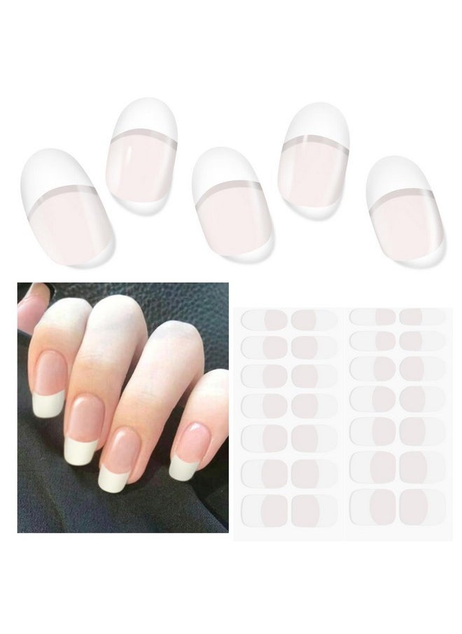 Semi Cured Gel Nail Strips, 28 Pcs Gel Nail Stickers Full Nail Wraps, Work With Any Uv Lamp, Salon-Quality, Long Lasting, Includes Prep Pads, Nail File & Wood Stick (French)