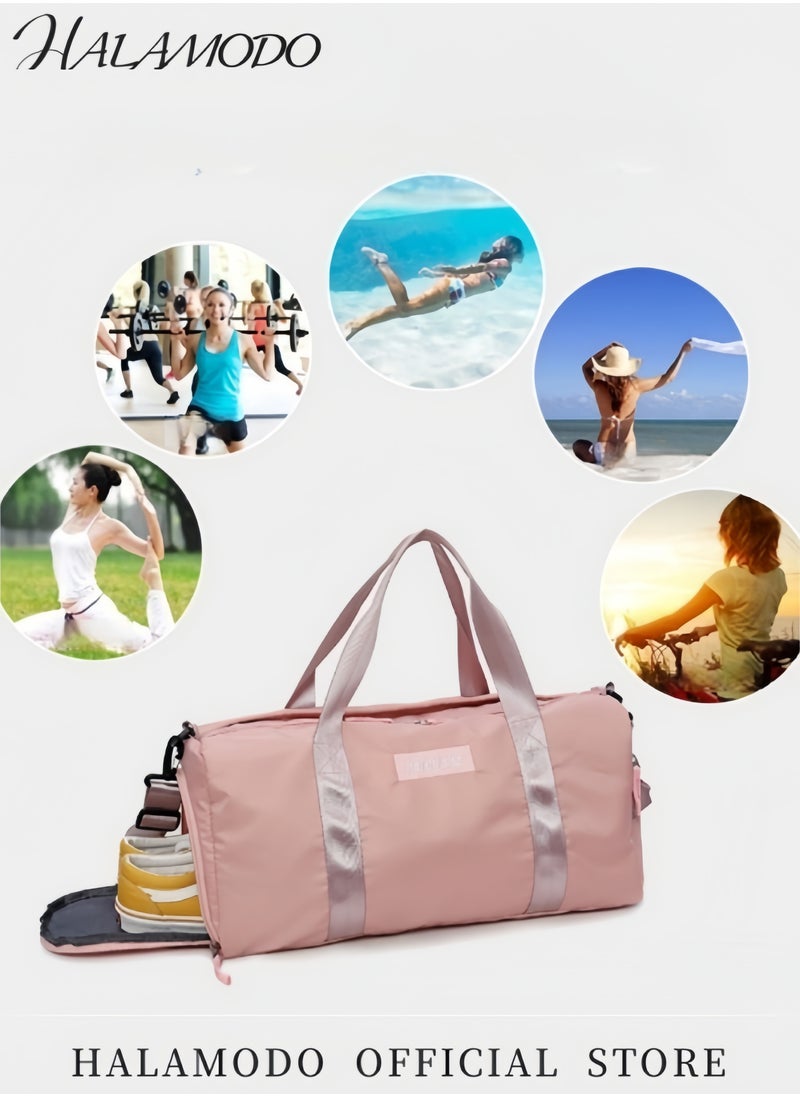 Women's Sports Duffel Bag Overnight Weekender Travel Bag with Wet Pocket Large Side Shoe Compartment Easy-access Front Pocket Interior Pocket and Adjustable Shoulder Strap Ideal as Gym Bag Yoga Bag