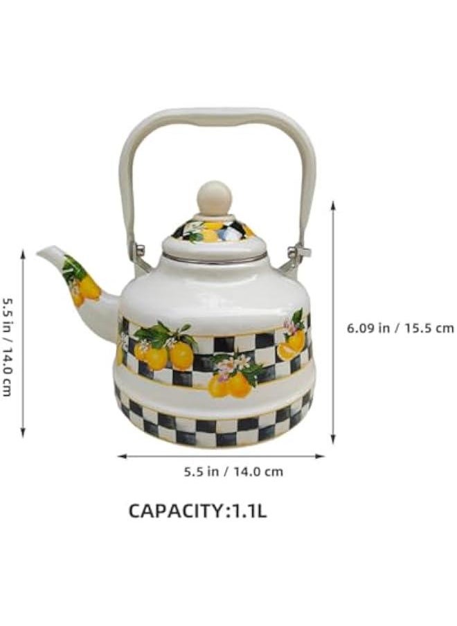 Vintage Enamel Tea Kettle Pot for Stovetop Teapots 1100ml Capacity Porcelain Enameled Teakettle, Enamel on Steel Water Kettle Teapot, Housewarming , Classic Design, Home Kitchen Decor