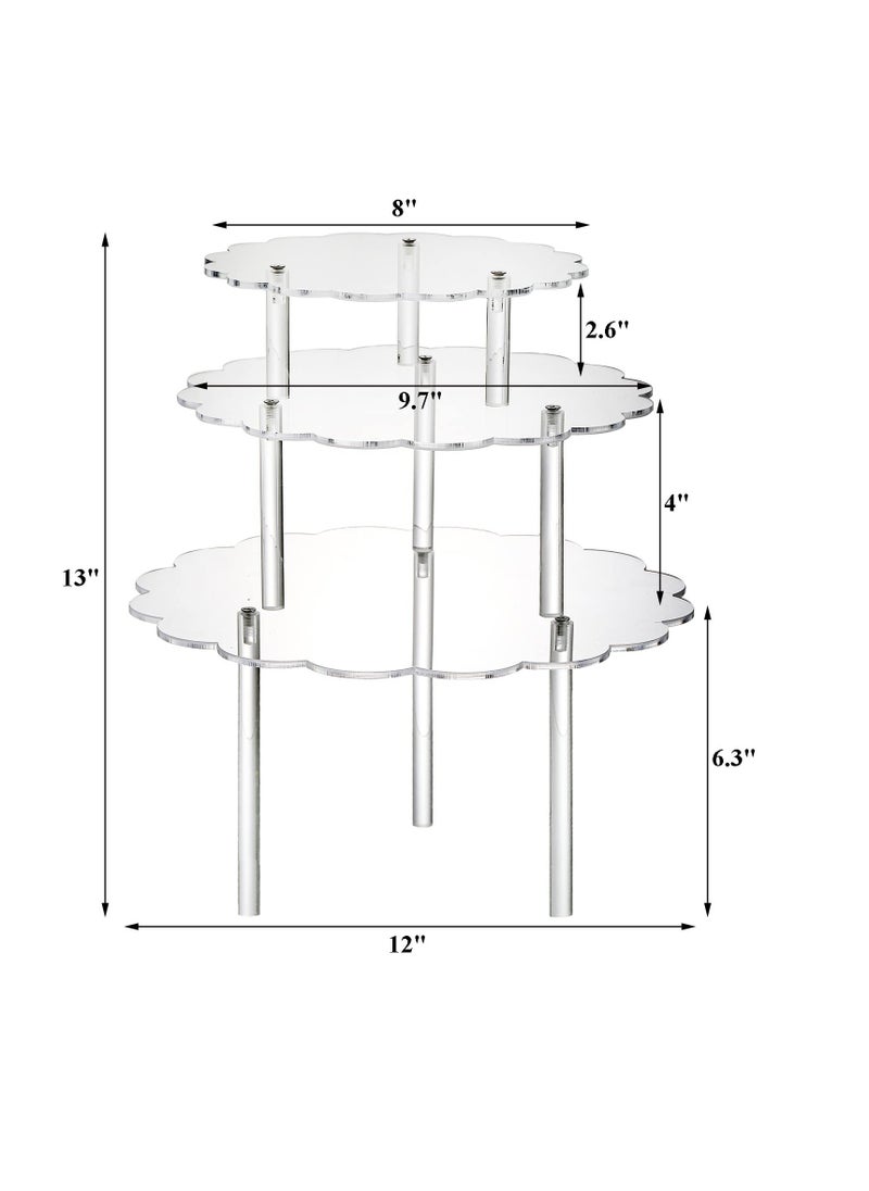 3 PCS Acrylic Cake Stands, Clear Flower Shape Cake Stands, Countertop Dessert Display Riser, Cupcake Display Stand Holder, Suitable for Wedding, Bakery, Birthday Party