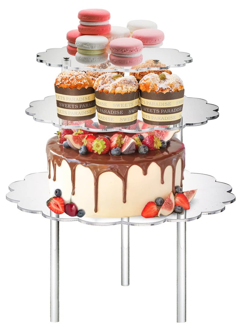 3 PCS Acrylic Cake Stands, Clear Flower Shape Cake Stands, Countertop Dessert Display Riser, Cupcake Display Stand Holder, Suitable for Wedding, Bakery, Birthday Party