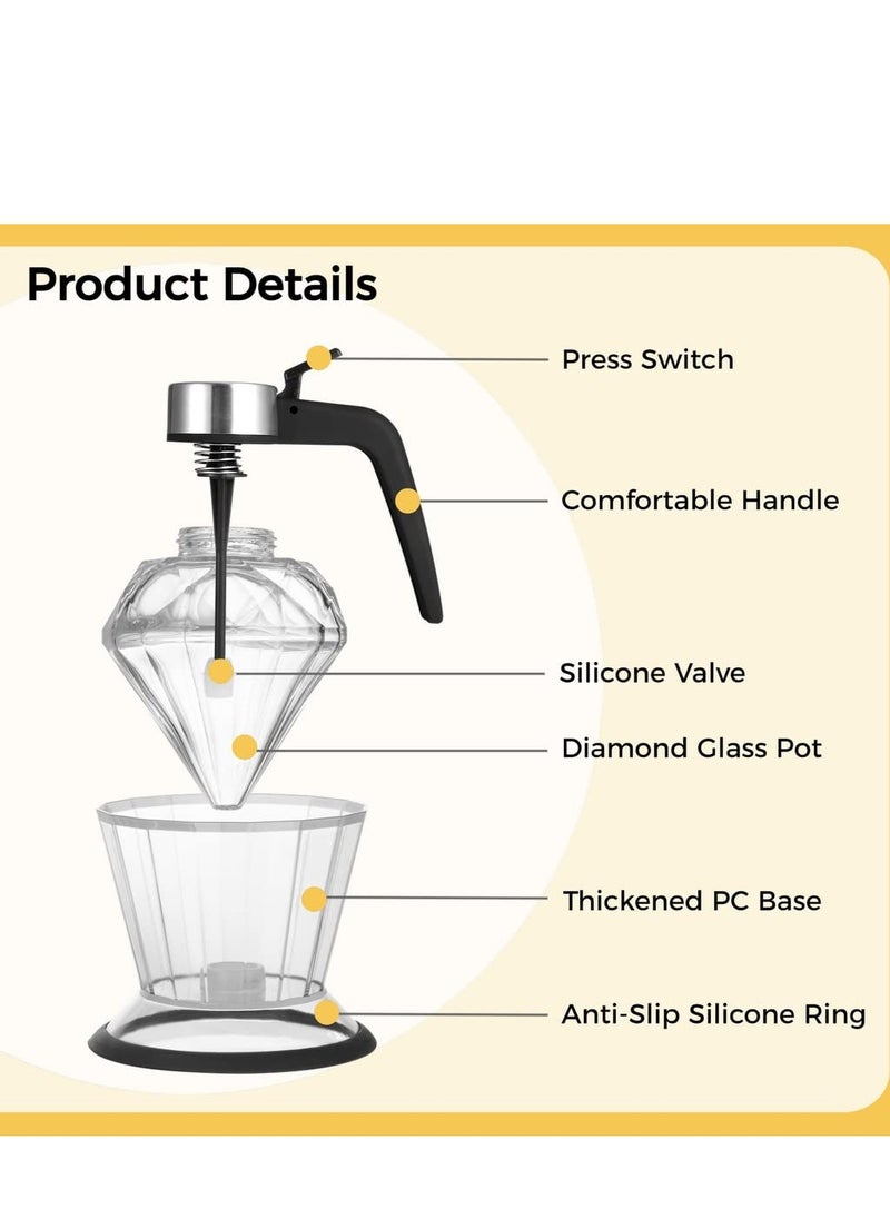 Honey Dispenser Syrup Dispenser With Storage Stand 8 Ounces Diamond Shaped Glass Honey Jar And Stainless Steel Top No Drip For Syrup Sauces Sugar