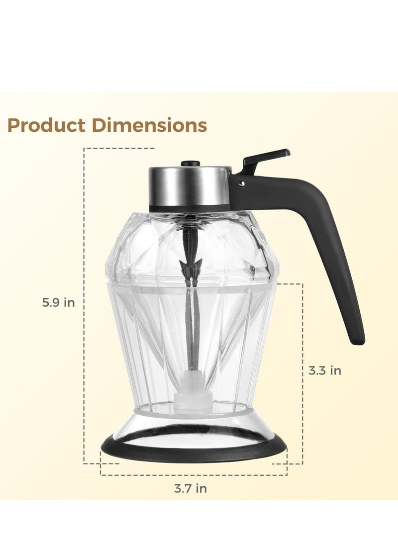 Honey Dispenser Syrup Dispenser With Storage Stand 8 Ounces Diamond Shaped Glass Honey Jar And Stainless Steel Top No Drip For Syrup Sauces Sugar