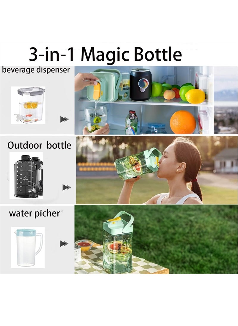 Plastic Drink Dispenser With Spigots, Leakproof Fridge Drink Container, Large Capacity Beverage Dispenser, Refrigerator Water Bottle with Lid Handle, Cold Kettle Tea Milk Lemonade Container