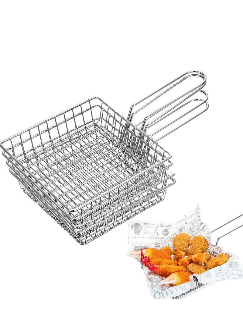 Mini Square Fry Baskets french fries Basket Chrome Steel Shallow Fried Food Filter Holder Reusable Fries Holder for Kitchen Restaurant Party Barbecue Table Food Serving 4PCS