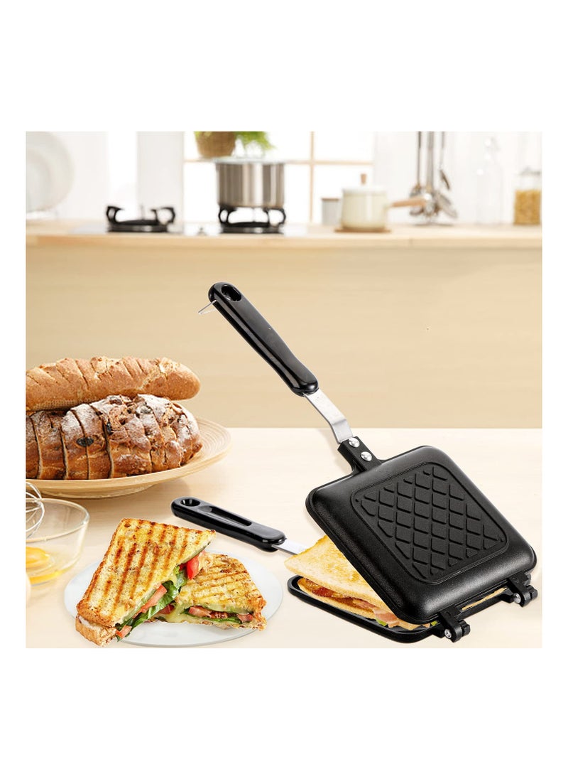 SYOSI Sandwich Maker, Non-stick Grilled Sandwich and Panini Maker Pan with Handle, Stovetop Toasted Sandwich Maker Aluminum Flip Pan for Home Kitchen