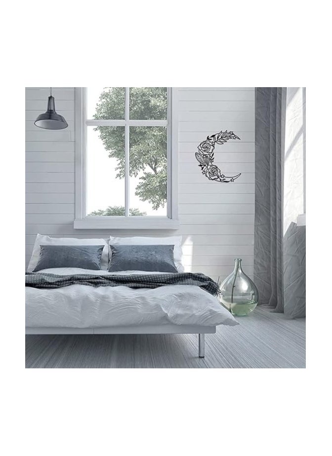 Wooden Wall Art With Self Adhesive Base - Black (Boho Style Moon - Big)