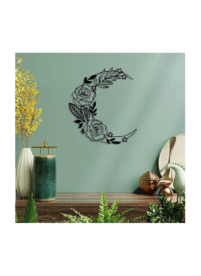 Wooden Wall Art With Self Adhesive Base - Black (Boho Style Moon - Big)