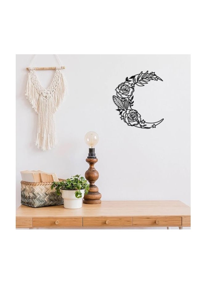 Wooden Wall Art With Self Adhesive Base - Black (Boho Style Moon - Big)
