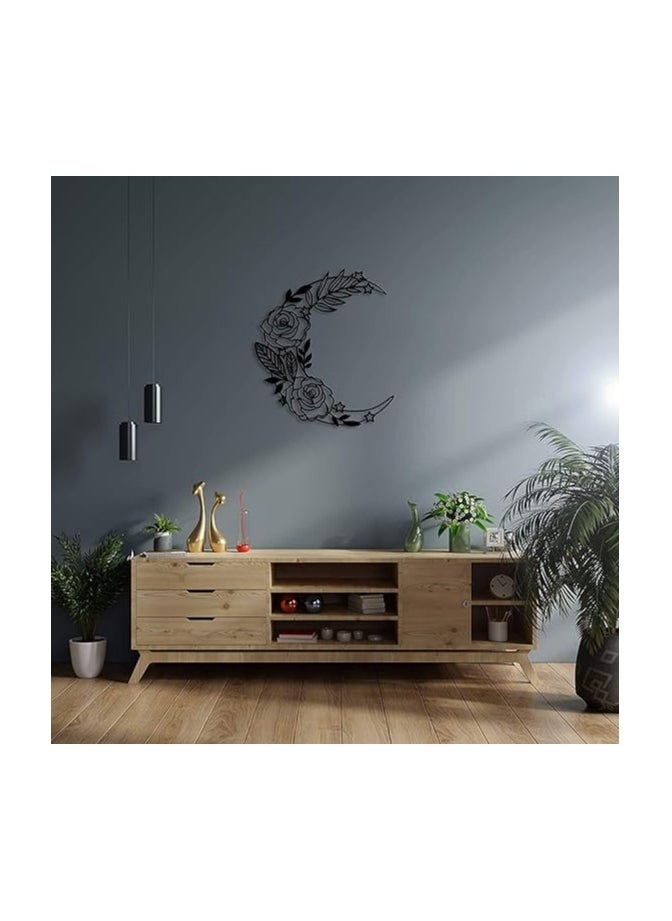 Wooden Wall Art With Self Adhesive Base - Black (Boho Style Moon - Big)