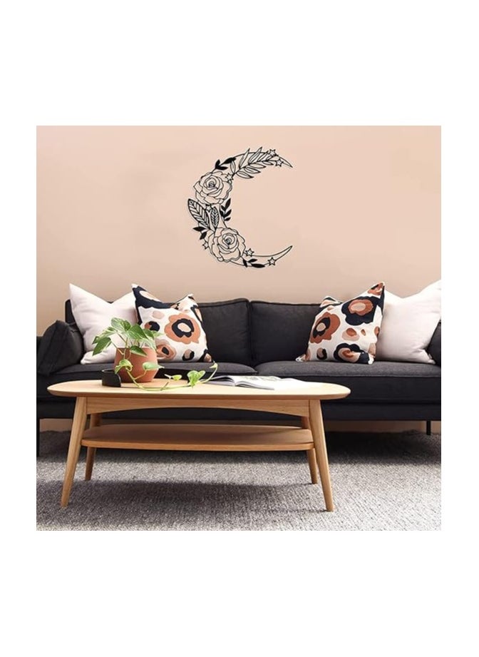 Wooden Wall Art With Self Adhesive Base - Black (Boho Style Moon - Big)