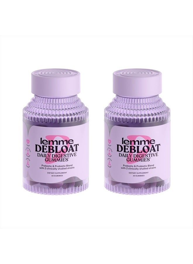 Debloat - Digestive & Gut Health Gummies with 2 Clinically Studied Probiotics & Prebiotic, 3 Billion CFUs - Vegan, Gluten Free, Non GMO, BlackBerry Flavor (60 Count) (Pack of 2)