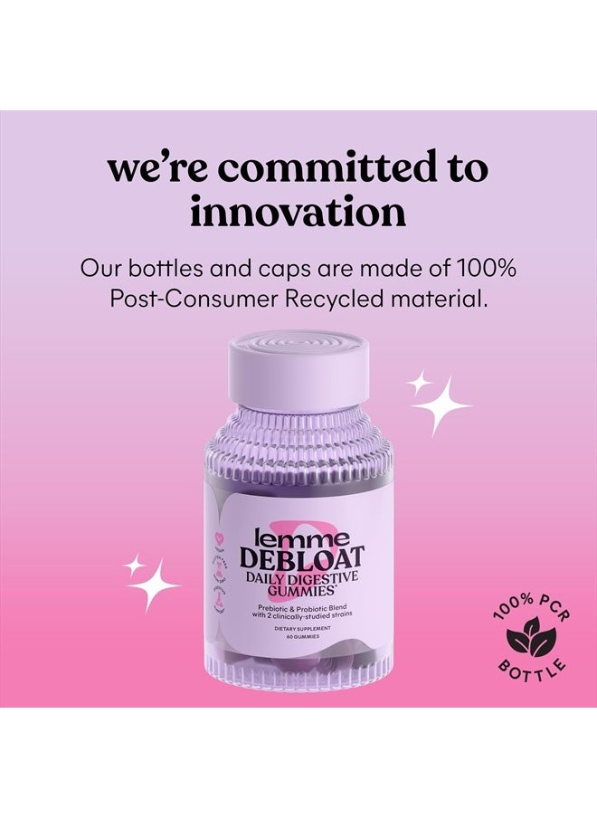 Debloat - Digestive & Gut Health Gummies with 2 Clinically Studied Probiotics & Prebiotic, 3 Billion CFUs - Vegan, Gluten Free, Non GMO, BlackBerry Flavor (60 Count) (Pack of 2)