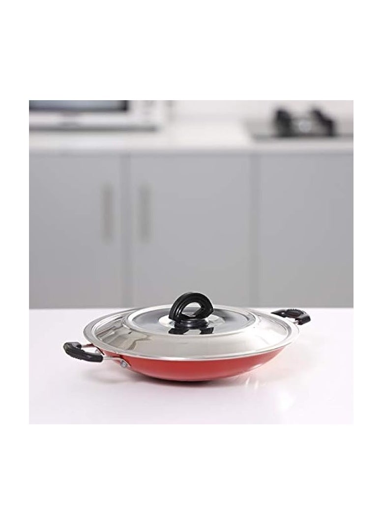 Non-Stick Appam Pan with Lids (23 cm) - Portable Multipurpose Hopper Pan with Wide Circumference Comfortable Handle Even-cook