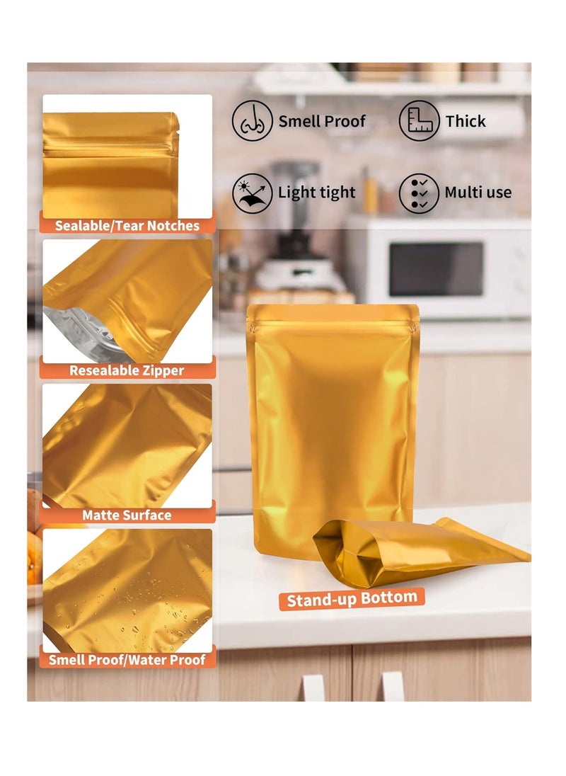 50 Pcs Golden Mylar Bags 6.3 x 9.4 Inch Holographic Bags Mylar Vacuum Seal Bags for Food Storage Coffee Beans Jewelry Packaging