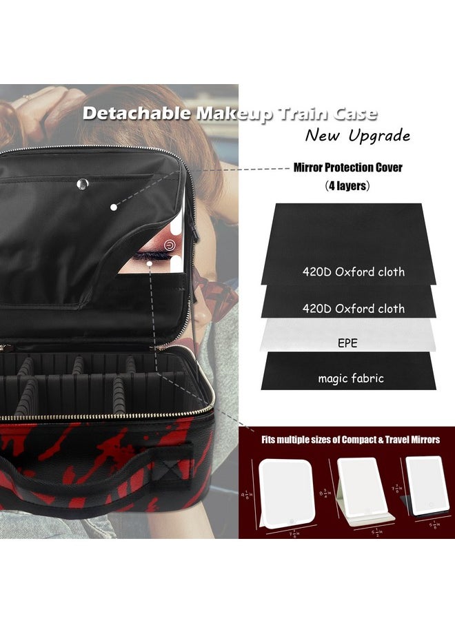 Detachable Travel Makeup Case With Large Lighted Mirror Travel Makeup Bag With Mirror Of Led Lighted Waterproof Portable Accessories New Upgrade（Zebra Red）