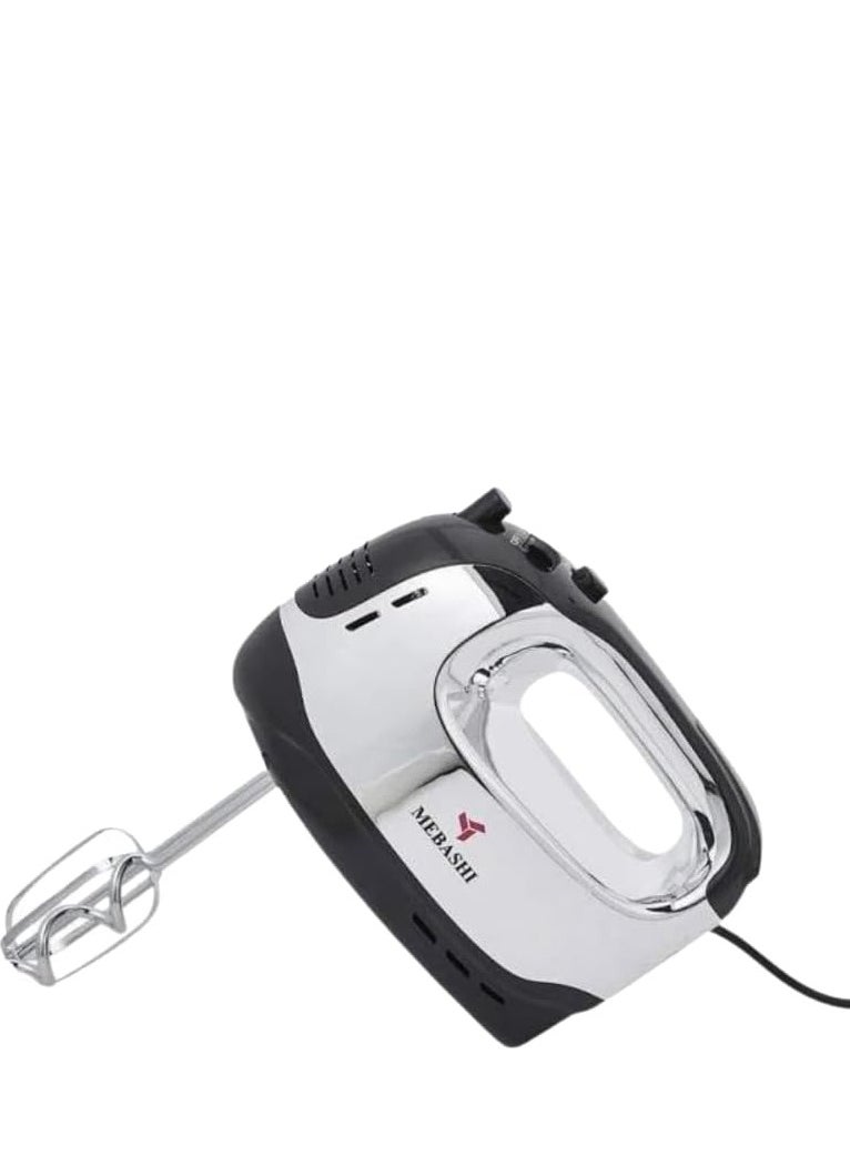 MEBASHI Hand Mixer, 5 Speeds, 2 Beaters, 2 Dough Hooks, (250W) Black-White (ME-HM8001)