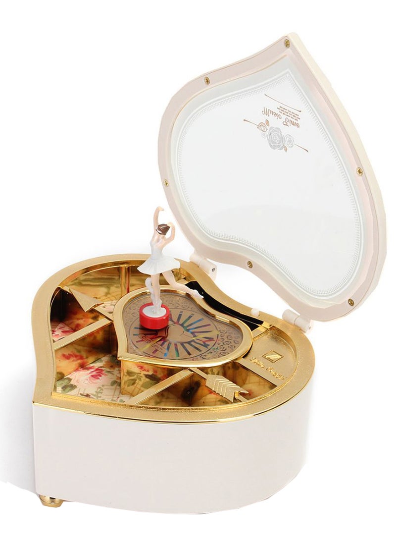 Heart Shaped Rotating Dancer Music Box White